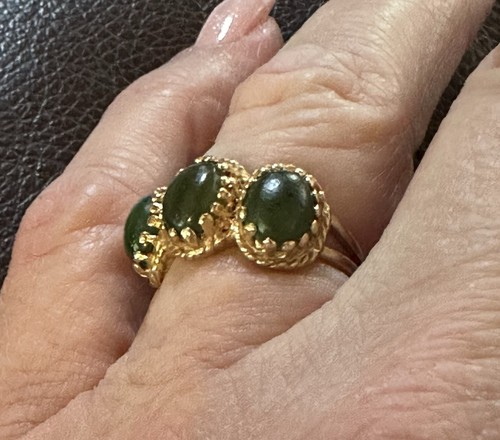 Vintage 14k Gold & Green Jade Ring Sz 5.5 Romany - Picture 2 of 6