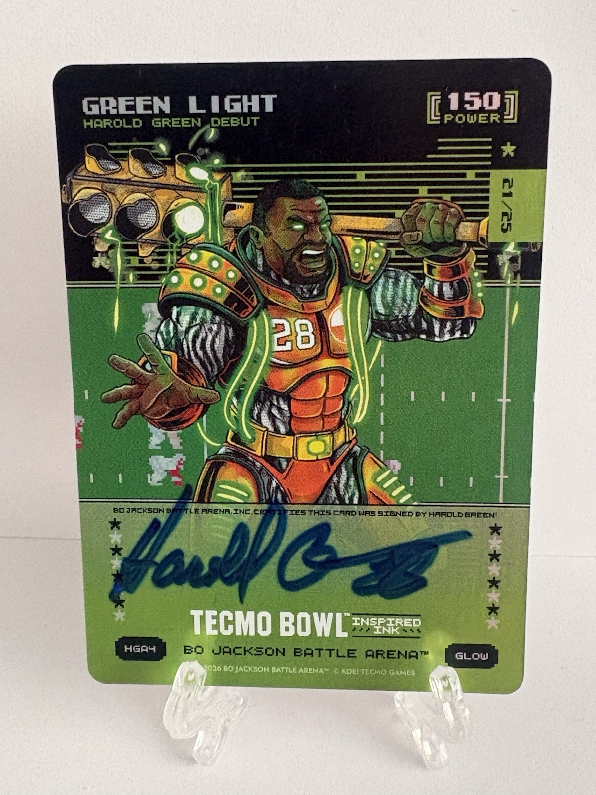 Bo Jackson Battle Arena Tecmo #HGA4 Green Light Glow Auto /25 Harold Green