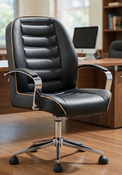 BüRosessel Schwarz Mit Gepolsterter RüCkenlehne Und Metallgestell-image