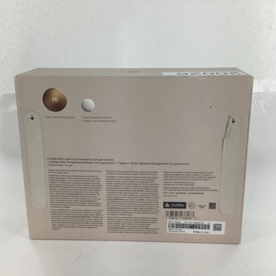 Google Nest Learning Thermostat 4th Gen Polished Gold  Temperature Sensor SEALED - Image 3 of 4