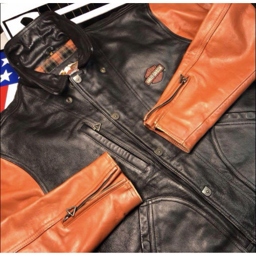 [Rare] Harley-Davidson cowhide Motorcycle Jacket Size:M Black/Orange LTD From JP image 7