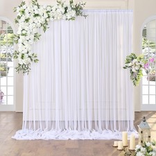 10x10ft White Sheer Tulle Backdrop Curtains, Wrinkle Free, Photo Drapes, Party