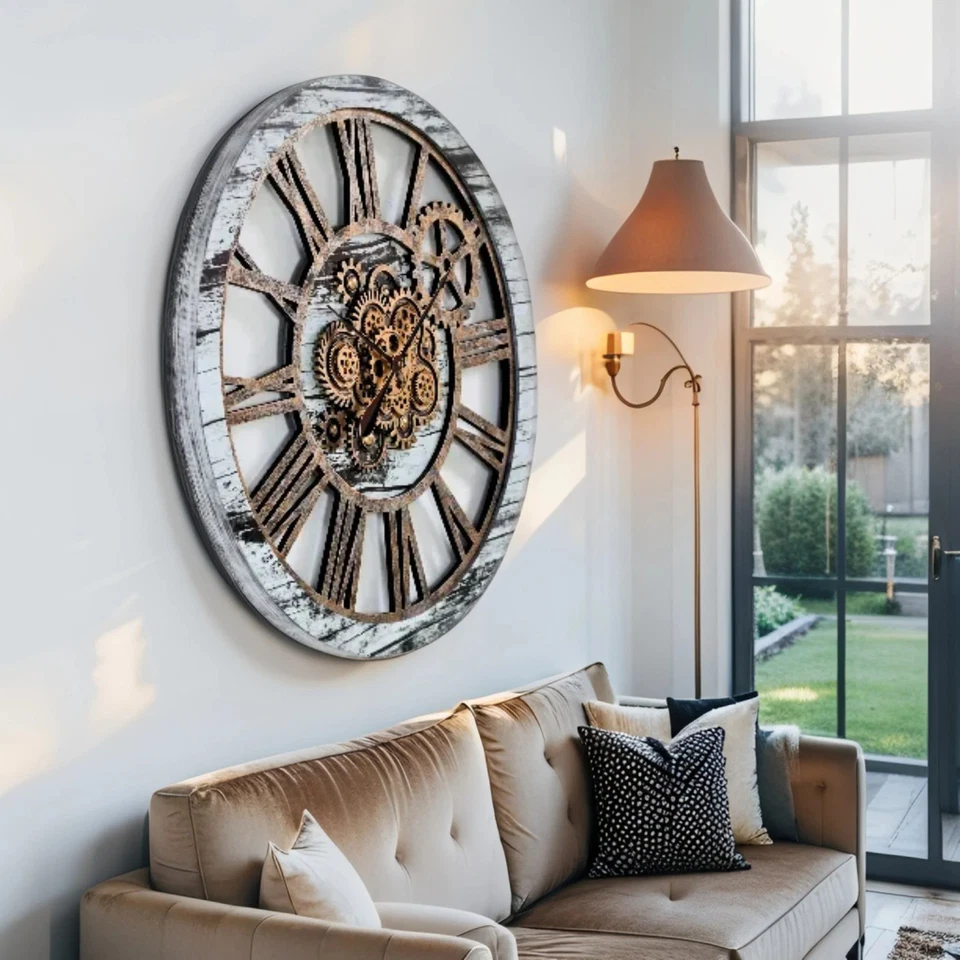 Relógio de parede The Gears AMERICA LINE REDONDO 36 POLEGADAS CINZA E BRANCO - Imagem 4 de 4