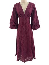 Listicle New Burgundy Eyelet Cotton Button Front Midi Dress Size L Summer Party