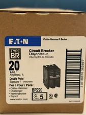 Box5pc Eaton Cutler Hammer BR220 20 Amp 2 Pole 120 240V AC C220 - Black BR220