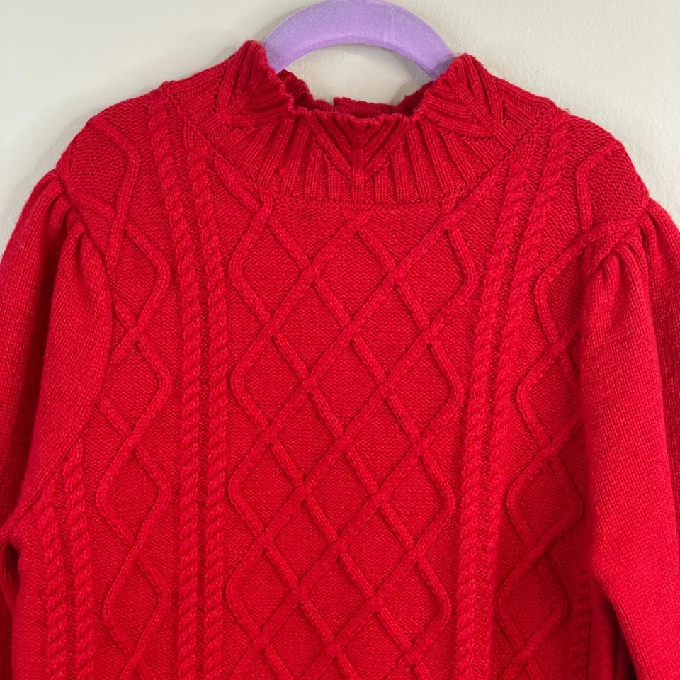 Janie and Jack Girls Americana Cable Knit Sweater NWT 10 Red Wool Blend Holiday - Image 3 of 4