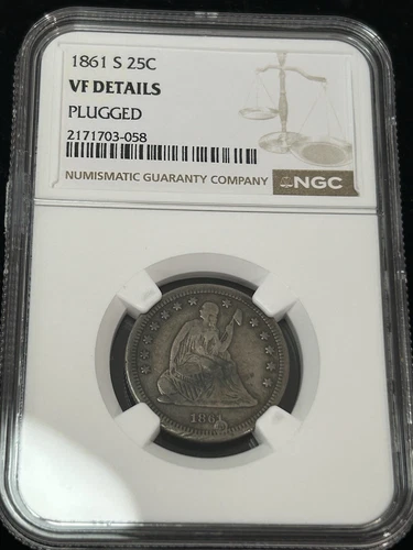 SASA 1861-S Seated Quarter Ngc Vf Details Plugged Nice Details