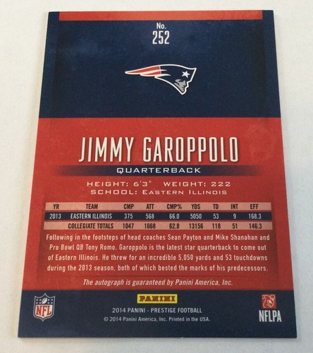 Jimmy Garoppolo 2014 Prestige Rookie Autograph Rams Auto #252 - Picture 4 of 4