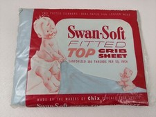 Very vintage baby crib fitted sheet Swan Soft Blue Nursery Sealed