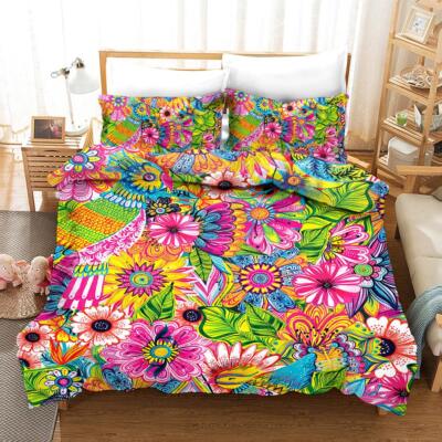3D Bunte Blumen Quilt Cover Set Bettwäsche Sets Kissenbezüge 64