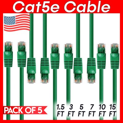 5 PACK Cat5e Cable Green Cat 5 Patch Cord Ethernet RJ45 Connectors LAN Wire