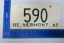 1962 62 VERMONT VT LICENSE PLATE TAG #590 LOW THREE DIGIT NUMBER