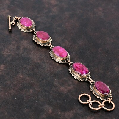 Gemstone Bracelet Adjustable Handcrafted Copper Wire Wrapped Holiday 6.0''