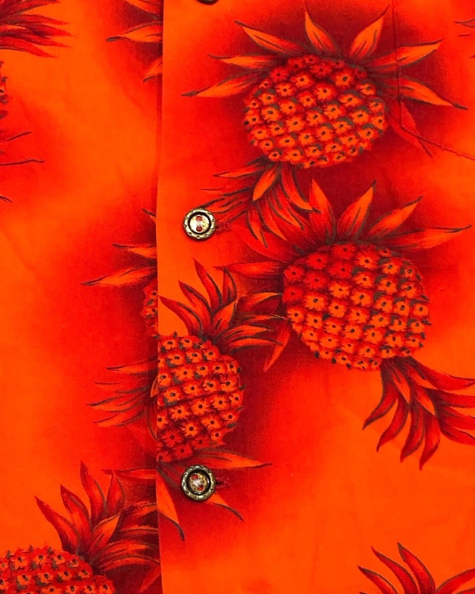 Vtg 60s Ui-Maikai Hawaiian Shirt Mens L Orange Retro Island