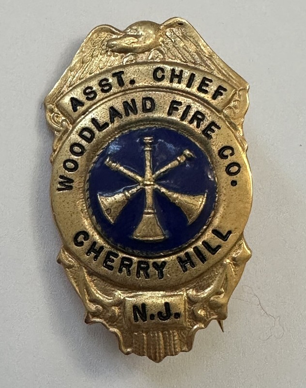 1950s ASST CHIEF Woodland Cherry Hill Fire Co NJ Firemen Badge Obsolete 1-5/8'