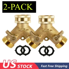 2 PACK 3/4" Garden Hose Splitter 2-Way Solid Brass Y Splitter Connector 2 Valves