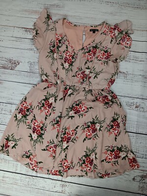 As U Wish Midi Dress Women’s Large Floral Pink V-Neck Ruffle Sleeves