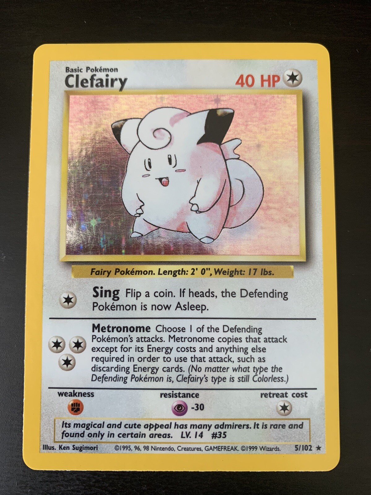 1999 CLEFAIRY 5/102 BASE SET POKEMON CARD RARE HOLO NM