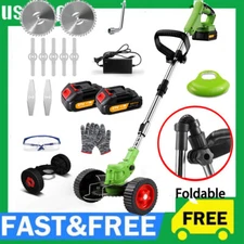 Electric Cordless Grass String Trimmer Lawn Edger Weed Wacker Cutter + 2 Battery