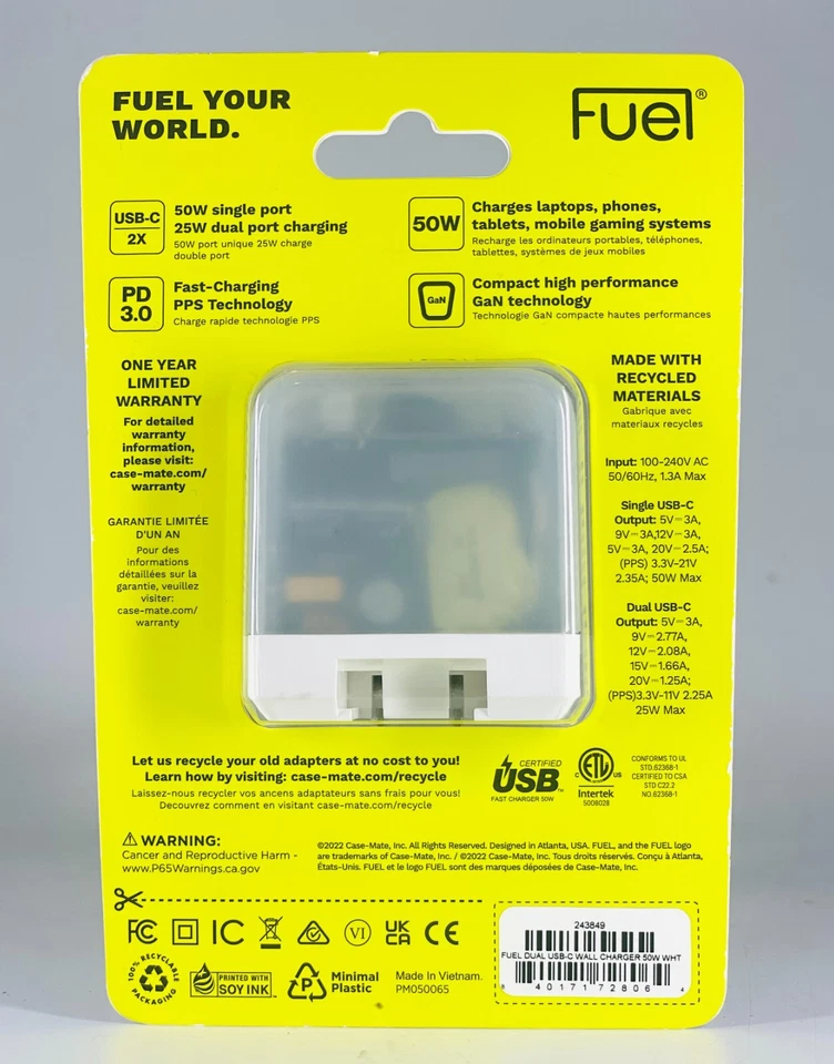 50W 2 USB-C Ports GaN Power Adapter PD Fast Charging Wall Charger For iPhone - Image 2 of 2