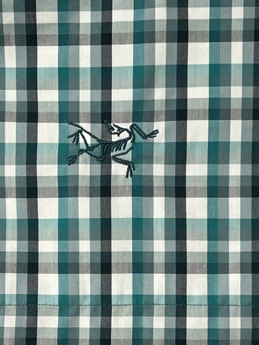 Arc'teryx Brohm Green Black White Plaid Button-Up Short Sleeve Shirt Mens Large - Picture 7 of 15