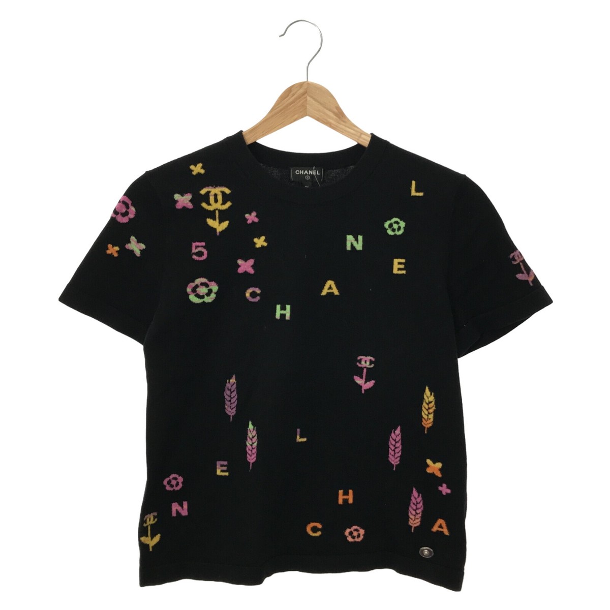 CHANEL Short Sleeve T-Shirt Black Cotton Size 36 | eBay