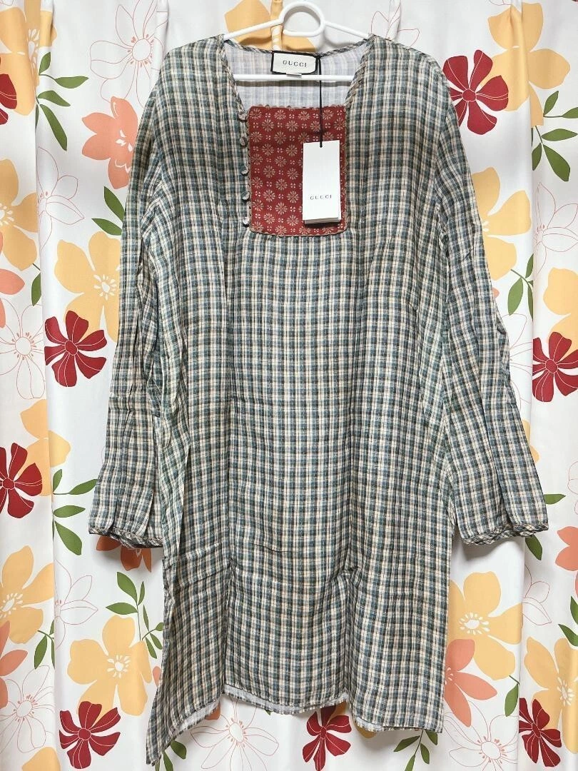 GUCCI Tops tunique femme taille 46 lin coton multicolore 2020SS motif carreaux