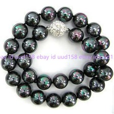 Fashion 10mm Rainbow Black South Sea Shell Pearl Round Beads Necklace 18'' AAA