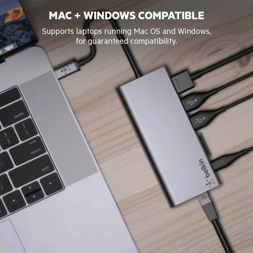 BELKIN USB-C MULTIMEDIA HUB 2 USB 1 HDMI ETHERNET 60W PC MAC *NEW#2* F4U092BTSGY - Image 3 of 3