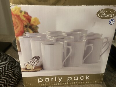 NEW Gibson Everyday WHITE GOLD Porcelain Party Pack 11 oz Coffee Mugs 12  - Main Image
