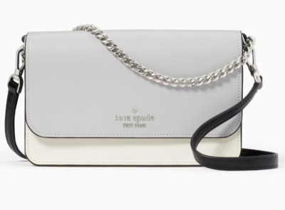 Kate Spade Madison Flap Crossbody Bag Gray White Black Leather Chain KC517 NWT