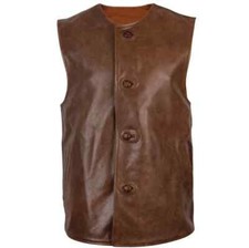 British WW1 Repro Brown Leather Jerkin - UK Army Reenactor Coat Jacket WW2