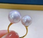 Gorgeous AAAAA 10-9mm 6-7mm natural south sea White round  pearl ring 925s