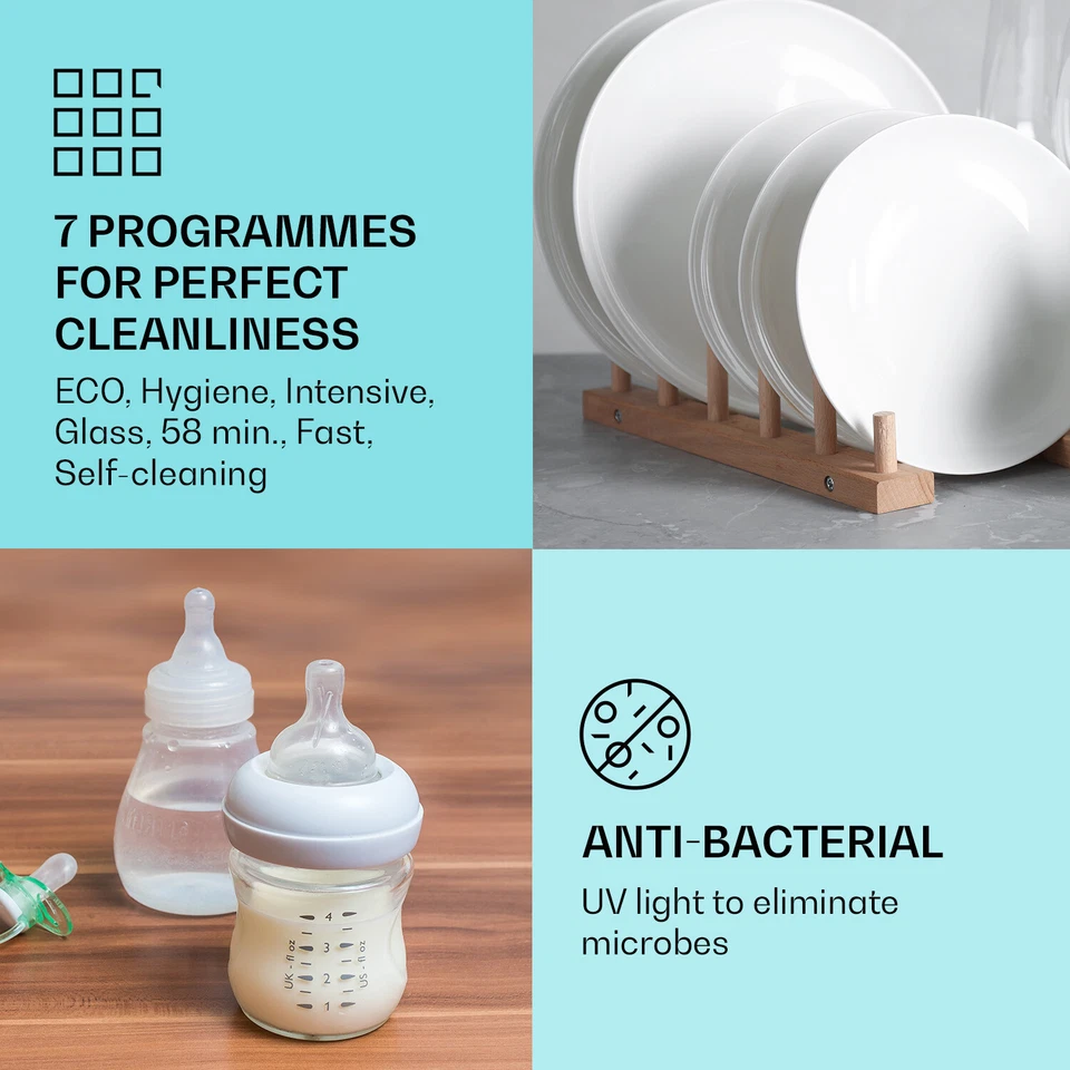 Lavavajillas independiente luz UV lavavajillas 6 programas frontal cristal negro - Imagen 4 de 4