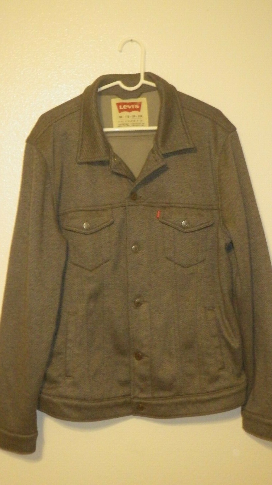 Mens Levis Grey Fleece Lined Peacoat Button Up Coat Jacket Size XXL 2XL-image