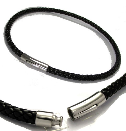 Edelstahl Herren Lederhalsband schwarz 60 cm Mnner Halsband Top Kalbsleder  | eBay.de