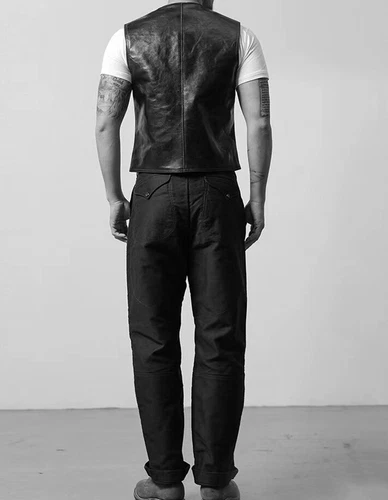 Mens Retro Waistcoat Vest Waxed Horsehide Horse Leather American Vintage Style - Picture 10 of 27