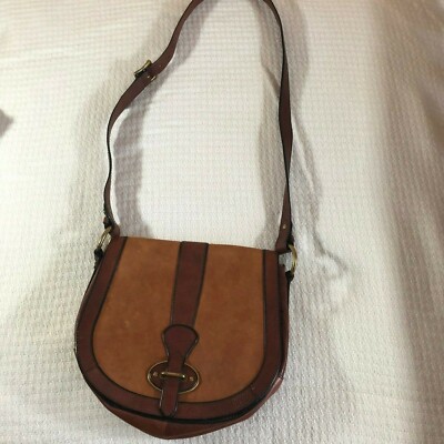 FOSSIL Brown Leather Saddle Bag Fold Over Flap Crossbody Bag