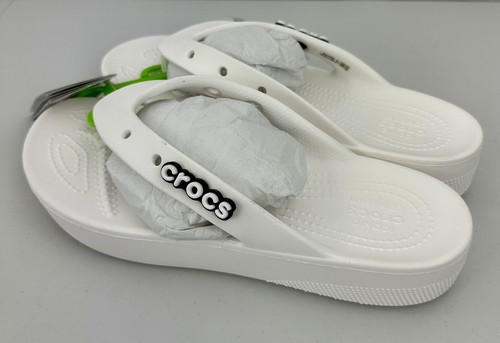 Women's US Size 9 Crocs Classic Platform Flip White Flip Flops Sandals New - Picture 10 of 15