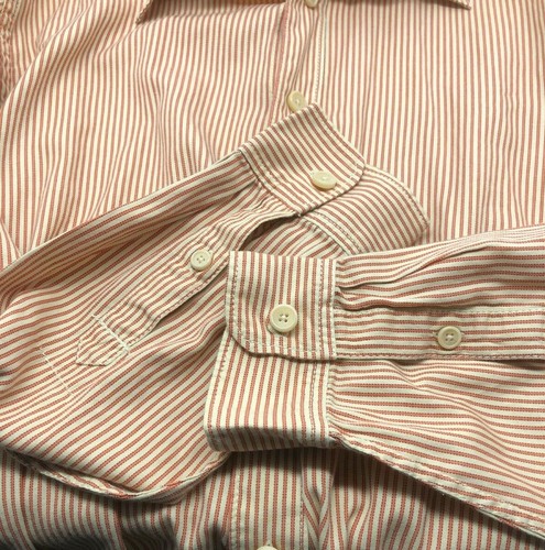 Camisa Tommy Bahama Manga Larga Botón Frontal 100% Algodón Naranja Rayas Para Hombre L - Imagen 8 de 11