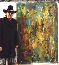 64”X44” Pollock/Richter style canvas ￼painting Acrylic,Abstract, Modern,X Large