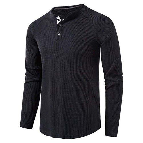 Henley T-shirt Casual Solid Slim Fit Button Pullover Sleeve Long Tops Tunic Mens - Picture 23 of 31
