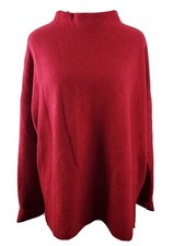 J Jill Sweater Womens Large Red Knit Pullover Oversized TEXTURED Mock Neck