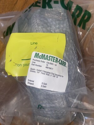 McMaster Carr Quick Install Fiberglass Pipe Insulation Unions 1/4 Wall 2 3/8 ID
