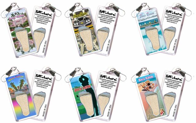 Boca Raton FootWhere® Souvenir Zipper-Pulls. 6 Piece Set. Made in USA Boca Raton FootWhere® Souvenir Zipper-Pulls. 6 Piece Set. Made in USA