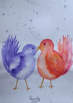 * 2 VÖGEL * Frühling * Freundschaft * Aquarell * ORIGINAL handgemalt * Unikat * - Bild 1 von 2