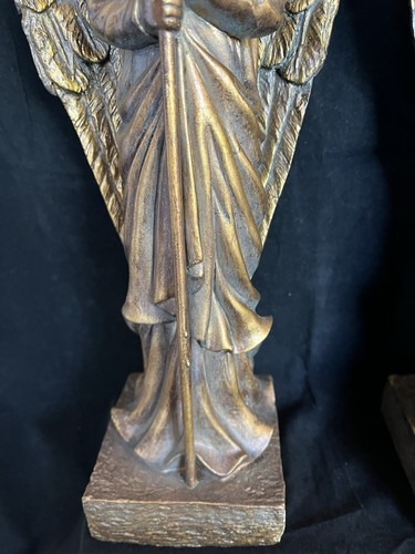 Vintage Pair Bronzed Guardian Angels Candle Holders 18in Tall For Pillar Candle - Picture 6 of 17