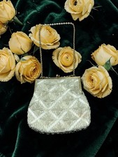 Vintage MAGID Hong Kong White Gold Beaded Purse
