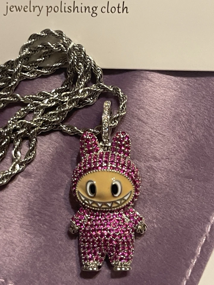 Labubu Pendant  Stainless Steel Silver Plated               22- inch Rope Chain. - Image 2 of 3