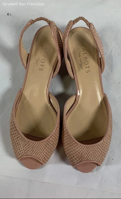 Talbots Pink Beige Leather Open Toe Wedge Heel Slingback Womens Sandals Size 6B - Image 2 of 4